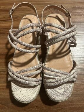 Cato Beige Snake-Print Strappy Chunky Heel Sandals!!👡